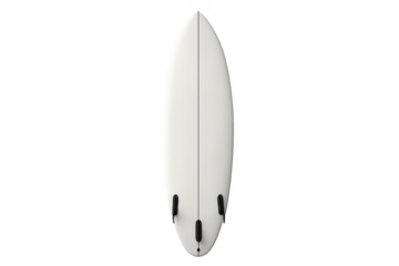 White surfboard with fins on transparent background