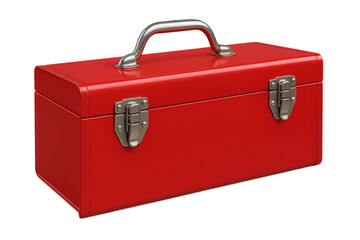 Red metal toolbox with handle for equipment storage
