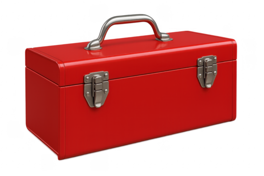Red metal toolbox with handle for equipment storage - Powered by Adobe