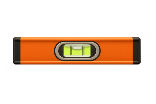 Orange spirit level tool measuring horizontal accuracy