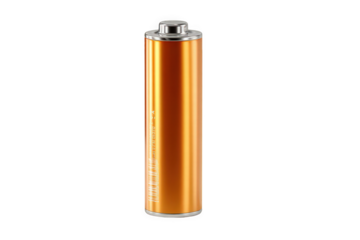 Close-up of vibrant orange battery against a white background.