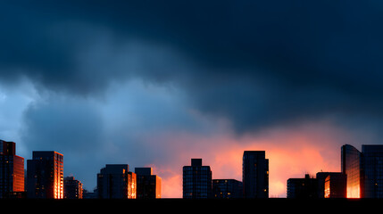 A striking city skyline silhouetted against a darkening sky, evoking a sense of wonder and tranquility.