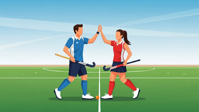 illustration of two field hockey players