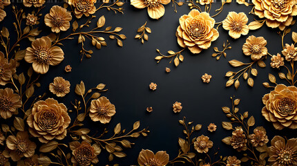 Golden Flower Arrangement on Dark Background Elegant Decorative Design