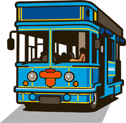 Flat Cartoon Style Detailed Bus Public Transportation Vehicle Illustration