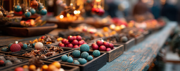 Christmas festival market decorations snowy outdoor setting holiday content cozy atmosphere festive viewpoint