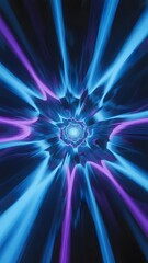Obraz premium Abstract cosmic burst with radiant blue and purple light rays emanating from a central core