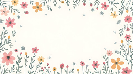 Floral Border with Pastel Flowers and Leaves Decoration