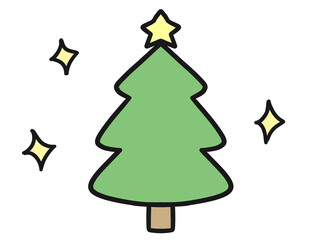 キラキラエフェクトとクリスマスの星付きモミの木のイラスト