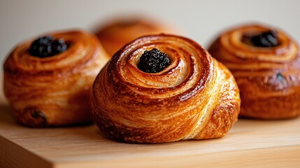 Close-up view of golden-brown pastries on a wooden surface.