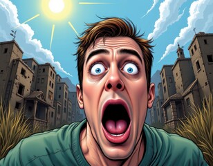 illustration of a surprised man face with open mouth and shocked expression.