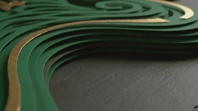 Abstract green and gold layered design with texture