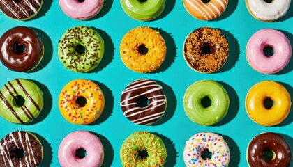 Playful donut display local  food photography colorful environment top-down view vibrant treats for a fun experience