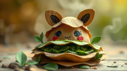 Adorable Appetizer: A charming, whimsical creation, artfully crafted to resemble a delightful creature, playfully arranged for an appealing meal on a rustic surface.