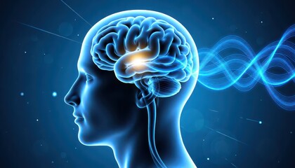 Obraz premium Exploring brain activity and function digital science illustration blue background conceptual visualization