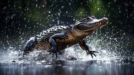 Jumping Alligator in Water Splash