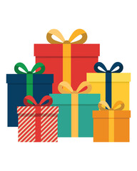 A festive and colorful assortment of wrapped gift boxes adorned with decorative ribbons, symbolizing joy, celebration, and the spirit of giving for holidays, birthdays, and special occasions