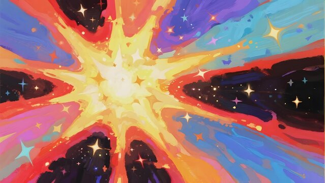 Vibrant cosmic explosion with radiant starburst and colorful nebula patterns