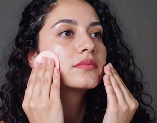 Woman applying a facial cleansing pad