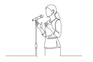 Continuous Line Drawing of a woman speaking into a microphone on a stand
