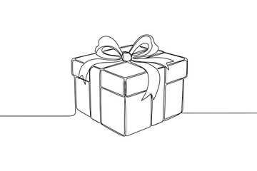 a simple line drawing of a gift box with a bow