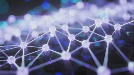Abstract network structure with interconnected nodes and glowing connections, resembling a molecular or digital web.