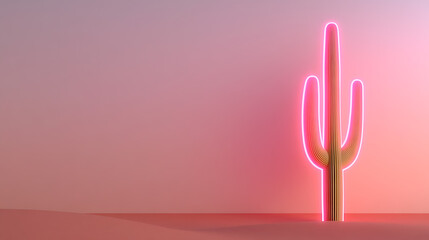 Abstract image featuring a bright neon cactus in a peach-toned minimalist landscape. The contrast creates a striking modern desert scene.