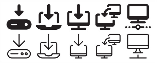 Set of download and connection icons isolated on white background for web design