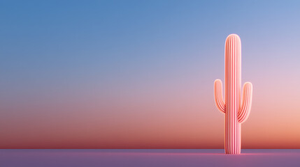 Sunset glow bathes a stylized saguaro, transforming it into a soft, otherworldly beacon against the pastel sky. Desert dreams in soft hues.