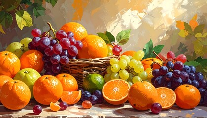 Vibrant Fruit Still Life Displaying Autumnal Hues