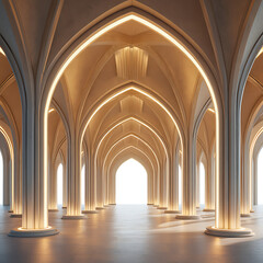 Naklejka premium A Grand Neo Gothic Cathedral Interior Illuminated with Warm Light and Ornate Arches Creating a Majestic and Serene Atmosphere for Meditation and Spiritual Reflection