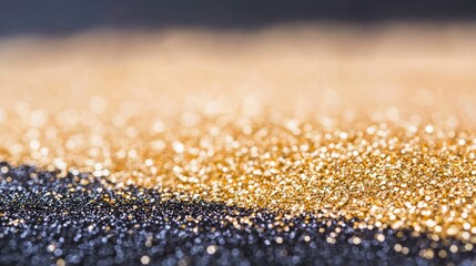 Gold glitter scattered across a dark surface, elevating the glamour of the surroundings.