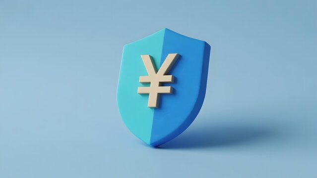 Blue shield with yen symbol on a light blue background