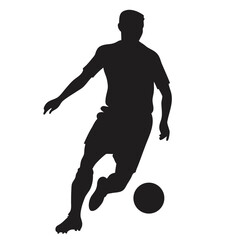 Silhouette of a soccer player in motion with a football