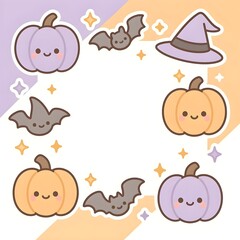 Cute Halloween Quote Social Media Template – Pumpkin and Bat Pastel Illustration