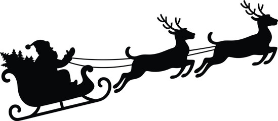 Santa with gift bag silhouette, black vector