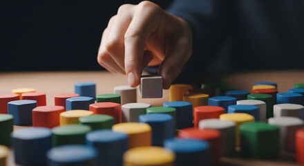 Naklejka premium Strategically placing the final building block to complete vibrant puzzle