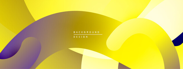Abstract yellow background. Smooth gradients create flowing shapes, purple accents add contrast. Modern design element.