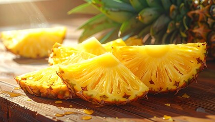 Tropical delight sliced pineapple slices on a wooden surface