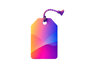 Colorful, gradient-filled rectangular tag with a knotted string