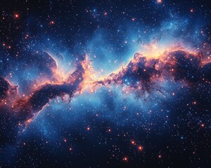 A cosmic nebula of vibrant hues against a star-studded backdrop. A mesmerizing display of celestial beauty