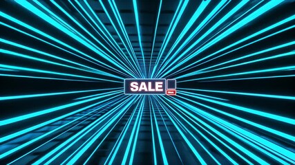 Neon cyber sale animation with glowing text and digital lines, banner for promotions - Powered by Adobe