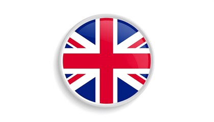 A glossy, circular representation of the United Kingdom flag against a plain white background.