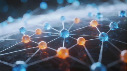 Abstract molecular network with interconnected nodes and glowing spheres