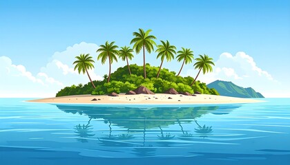 Serene tropical island paradise with palm trees and calm waters
