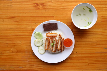 Delectable Culinary Delight: An overhead shot showcases a mouthwatering meal, artfully arranged on...