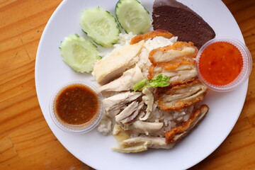 Delectable Culinary Composition: A top-down shot captures a mouthwatering Asian-inspired culinary creation, showcasing a medley of flavors and textures. 