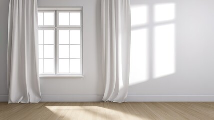 residential. Minimalist living room featuring white walls and wooden floors, bathed in natural ambient light for a clean aesthetic. real-estate listings.
