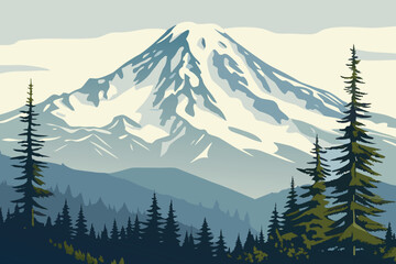 Majestic mountain landscape with snow capped peak and evergreen forests © MAYENUDDIN