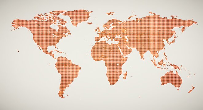Orange Dotted World Map on a Light Background